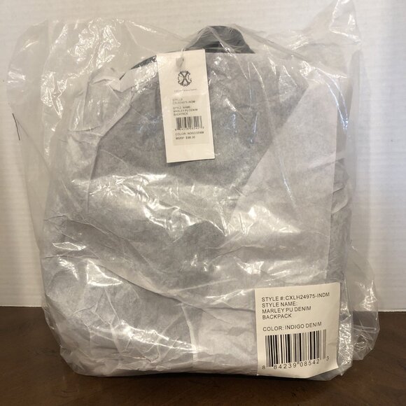 Christian Lacroix Marley PU Denim Backpack in Indigo Denim  10” x 8” x 3.5” - Picture 6 of 7